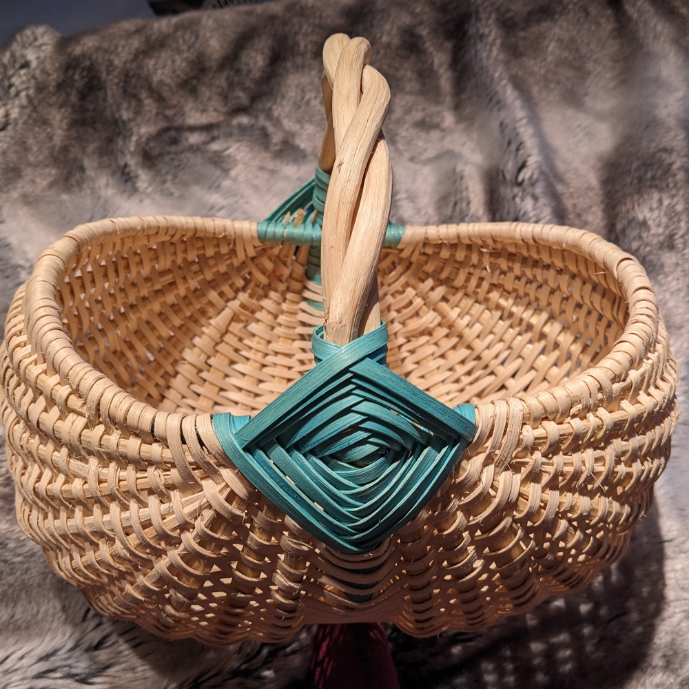 Handcrafted Jamaican Woven Basket - Natural and Teal